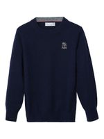 Brunello Cucinelli Kids sweat en cachemire à logo brodé - Bleu