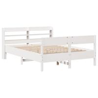 vidaXL Bedframe met hoofdbord massief grenenhout wit 135x190 cm, bed, slaapkamermeubel, houten bed, tweepersoonsbed, houten bedframe, bedbodem
