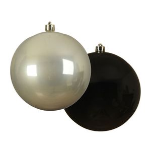 Grote decoratie kerstballen - 2x st - 14 cm - champagne en zwart - kunststof