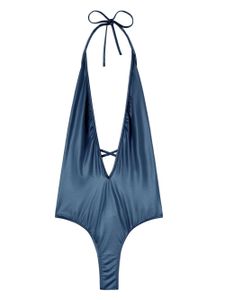 Palm Angels maillot de bain métallisé à col v - Bleu