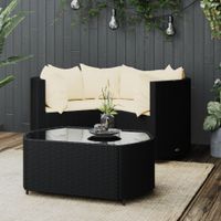 4-delige Loungeset met kussens poly rattan zwart