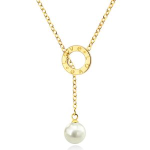 Dames ketting Cilla Jewels Edelstaal Verguld Goudkleurig Love Disc Parel