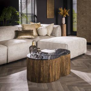 LifestyleFurn Salontafel Laguan Mangohout en Marmer, Set van 2 stuks - Zwart marmer - Rond