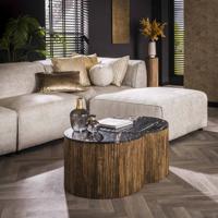 LifestyleFurn Salontafel Laguan Mangohout en Marmer, Set van 2 stuks - Zwart marmer - Rond - thumbnail