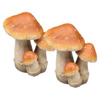 Decoratie huis/tuin beeldje paddenstoelen - 2x - boleet - bruin/wit - 11 x 20 cm