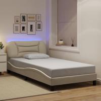 vidaXL Bedframe met LED-verlichting stof crèmekleurig 100x200 cm, bed, bed ombouw, eenpersoonsbed, bedbodem, slaapkamermeubel, 1 persoonsbed