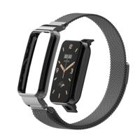 By Qubix - Milanese loop bandje met case - Zwart - Xiaomi Smart Band 7 Pro