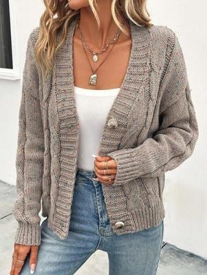 Casual Loose Plain Yarn/Wool Yarn Cardigan