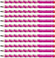 Ergonomisch driekantig grafietpotlood voor rechtshandigen - STABILO EASYgraph in roze -12 stuks - hardheid HB