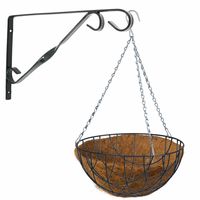 Hanging basket 30 cm met klassieke muurhaak groen en kokos inlegvel - metaal - complete hangmand set