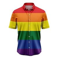 Voor heren Overhemd Hawaiiaans overhemd Regenboog Grafische prints Strijkijzer Zwart / Rood Zwart Rood Regenboog Straat Casual Korte Mouw Afdrukken Button-omlaag Kleding Tropisch Modieus Hawaii Lightinthebox