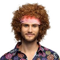 Boland Verkleedpruik voor heren - bruin - Sixties/Hippie - Carnaval - lang haar met krullen   - - thumbnail