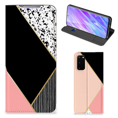 Samsung Galaxy S20 Stand Case Zwart Roze Vormen Samsung Galaxy S20 Stand Case Zwart Roze Vormen