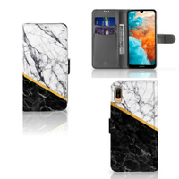 Huawei Y6 (2019) Bookcase Marmer Wit Zwart - Origineel Cadeau Man - thumbnail