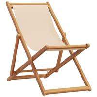 vidaXL Strandstoel inklapbaar massief eucalyptushout en stof beige, tuinstoel, standenstoel, loungestoel tuin, campingstoel, terrasstoel, loungestoel