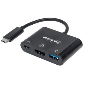 Manhattan 152037 USB / HDMI Adapter [1x USB-C stekker - 1x HDMI-bus, USB 3.2 Gen 1 bus A (USB 3.0), USB-C bus] Zwart UL gecertificeerd 0.08 m