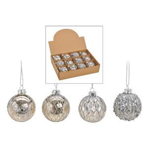 Kerstballen set - 12x stuks - glas - zilver - gedecoreerd - 6 cm - kerstversiering