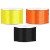 Sierlinten/cadeaulinten/satijnen linten - Set 3x stuks - geel/oranje/zwart - 38 mm x 25 meter - thumbnail