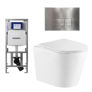 QeramiQ Dely Toiletset - 36.3x51.7cm - diepspoel - rimless - Geberit UP320 inbouwreservoir - softclose toiletzitting - steel bedieningsplaat - rechtehoekige knoppen - wit glans SW543431/0701131/SW706195