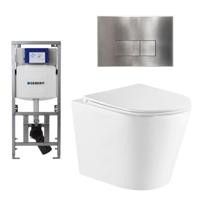 QeramiQ Dely Toiletset - 36.3x51.7cm - diepspoel - rimless - Geberit UP320 inbouwreservoir - softclose toiletzitting - steel bedieningsplaat - rechtehoekige knoppen - wit glans SW543431/0701131/SW706195 - thumbnail