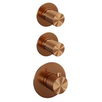 Regendoucheset Inbouw Brauer Copper Carving Thermostatisch 20cm met Gebogen Wandarm, Glijstang en Handdouche Staaf Losse Stopkranen Geborsteld Koper