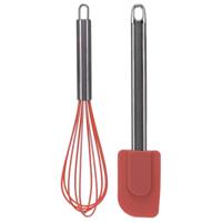 Keukengerei set - garde/pannenlikker - rood - RVS/siliconen - Ca. 26 cm