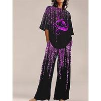 Dames Loungewear Sets 2-delig Bloem Eenvoudig Comfortabel Zoet Huis Dagelijks Polyester Ademend Strakke ronde hals Korte mouw Pullover Pantalon Zak Zomer Lente Meerblauw Champagne Lightinthebox