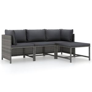 4-delige Loungeset met kussens poly rattan grijs