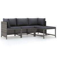 4-delige Loungeset met kussens poly rattan grijs - thumbnail