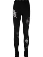 Yohji Yamamoto legging fleuri à taille haute - Noir