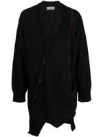 Yohji Yamamoto cardigan en laine à coutures contrastantes asymétriques - Noir