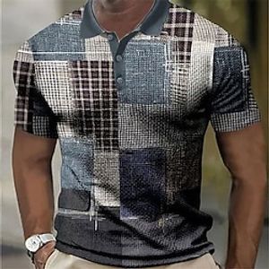 Voor heren POLO Shirt Golfshirt Kleurenblok Grafische prints Geometrie Strijkijzer blauw Groen Khaki Grijs Buiten Straat Korte Mouw Afdrukken Button-omlaag Kleding Sport Modieus Streetwear Ontwerper Lightinthebox