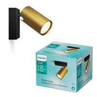 Philips Idris Spot - Plafondspot - Spatwaterdicht IP44 - Zwart met goud - 5W - Badkamerlamp - Eén lichtpunt - Alleen geschikt voor LED spots