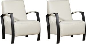 Set van 2 Crème leren industriële stalen fauteuils Glory - Hermes Leer Djerba (crème leer)