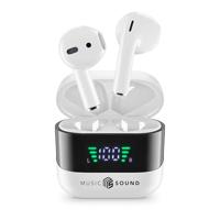 Music Sound, Spark TWS Hoofdtelefoon, bluetooth, draadloos, led-display, 30 uur afspelen, automatische koppeling, touch-bediening op de oordopjes, wit