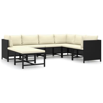 vidaXL 8-delige Loungeset met kussens poly rattan zwart vidaXL 8-delige Loungeset met kussens poly rattan zwart