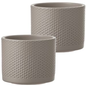 Set van 2x stuks bloempot in het relief taupe keramiek voor kamerplant H10 x D12 cm