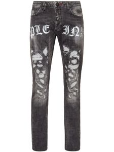 Philipp Plein logo-print straight-leg jeans - Gris