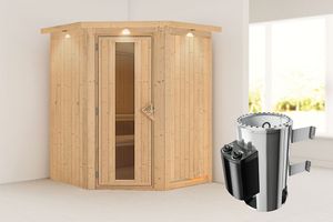 Karibu | Nanja Sauna met Dakkraag | Energiesparende Deur | Kachel 3,6 kW Geïntegreerde Bediening