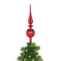 Kerstboom piek - gedecoreerd - rood - glas - 31 cm - gouden details