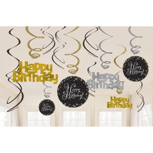 Happy Birthday Hangdecoratie Swirl Mix Goud