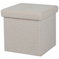 Urban Living Poef Teddy BOX - hocker - opbergbox - creme wit - polyester/mdf - 38 x 38 cm - opvouwbaar   - - thumbnail