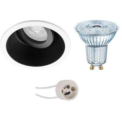 LED Spot Set - LEDVANCE Parathom PAR16 927 36D - Pragmi Zano Pro - GU10 Fitting - Dimbaar - Inbouw Rond - Mat Zwart/Wit - 5.5W - Warm Wit 2700K - Kantelbaar - Ø93mm