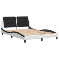 vidaXL Bedframe met hoofdbord kunstleer zwart en wit 120x200 cm, bed, bed ombouw, eenpersoonsbed, bedbodem, slaapkamermeubel, logeerbed, houten bed