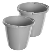 Emmer - 2x stuks - 10 liter - Kunststof - Grijs - 29 x 29 x 27 cm