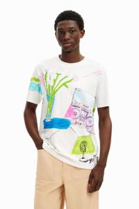 T-shirt met tekeningenprint - WHITE - L