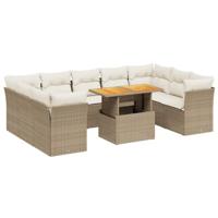 vidaXL 10-delige Loungeset met kussens poly rattan beige, tuinset, tuinmeubel, terrasset, tuinbank, terrasmeubel, loungebank, loungeset tuin