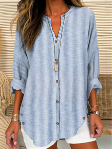 Buckle Striped Casual Blouse