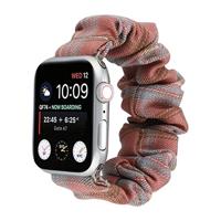 By Qubix - Elastisch scrunchie nylon bandje - Lichtrood/blauw - Compatible met Apple Watch 44mm / 45mm / 46mm / 49mm - Compatible Apple watch