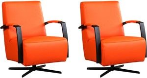 Set van 2 Oranje leren industriële draaifauteuils Mood - staal zwart frame met stervoet - Toledo Leer Orange (oranje leer)